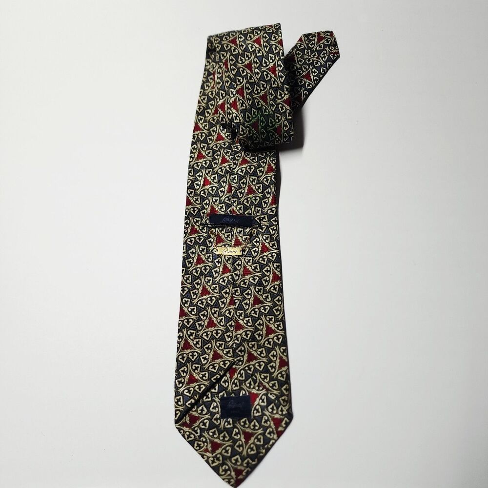 90s Brioni Roma Silk Tie Mens Geometric Medallion Red Gold Navy Made In Italy